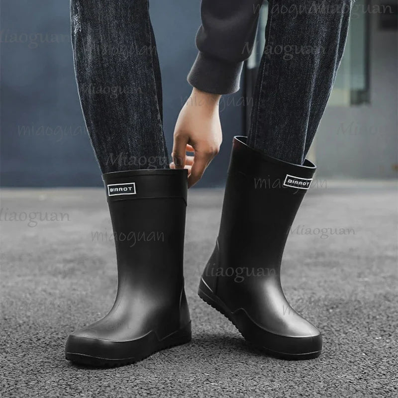 Men's Waterproof Mid-Calf Rain Boots | Non-Slip Rubber Outdoor