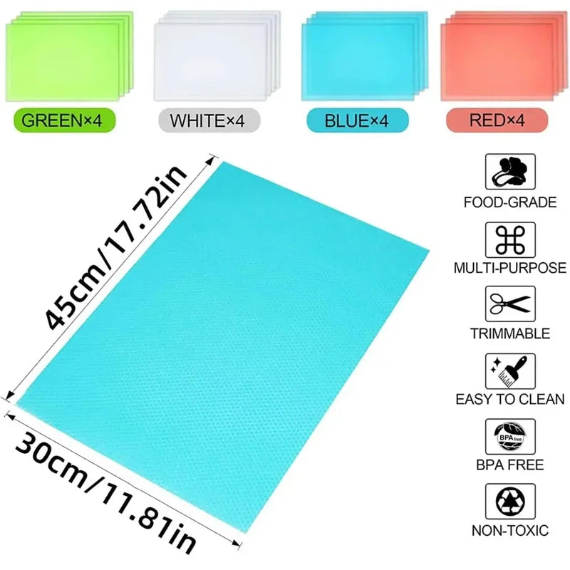 4-Pack EVA Waterproof Fridge Liner Mats – Washable Shelf Pads