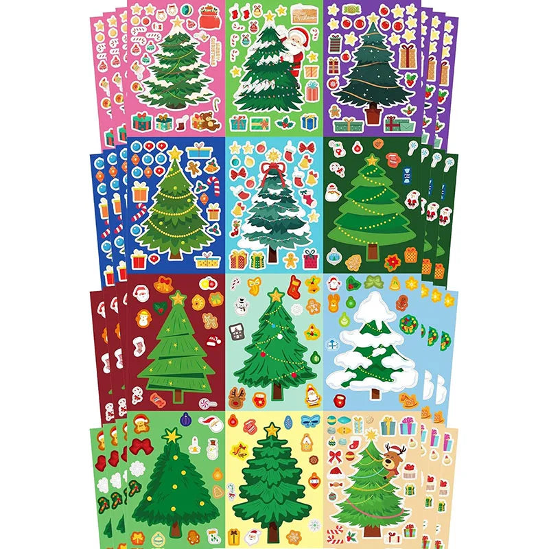 Christmas Tree Party Favors Stickers Kids DIY Puzzle Childern Gifts