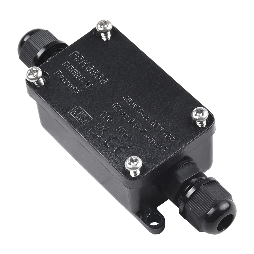 IP66 Waterproof 2-Port Outdoor Junction Box 240V Black