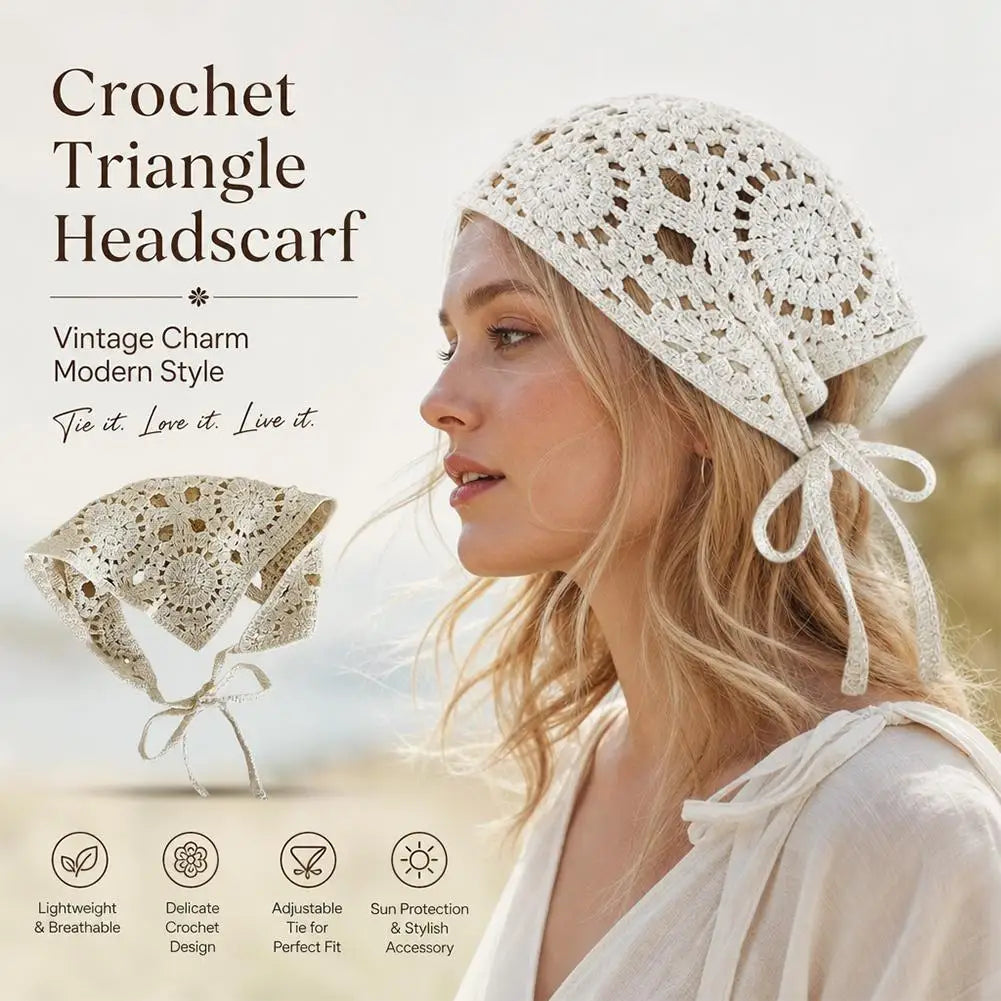 French Hollow Triangle Headband Towel Women Beige Crochet Headbands