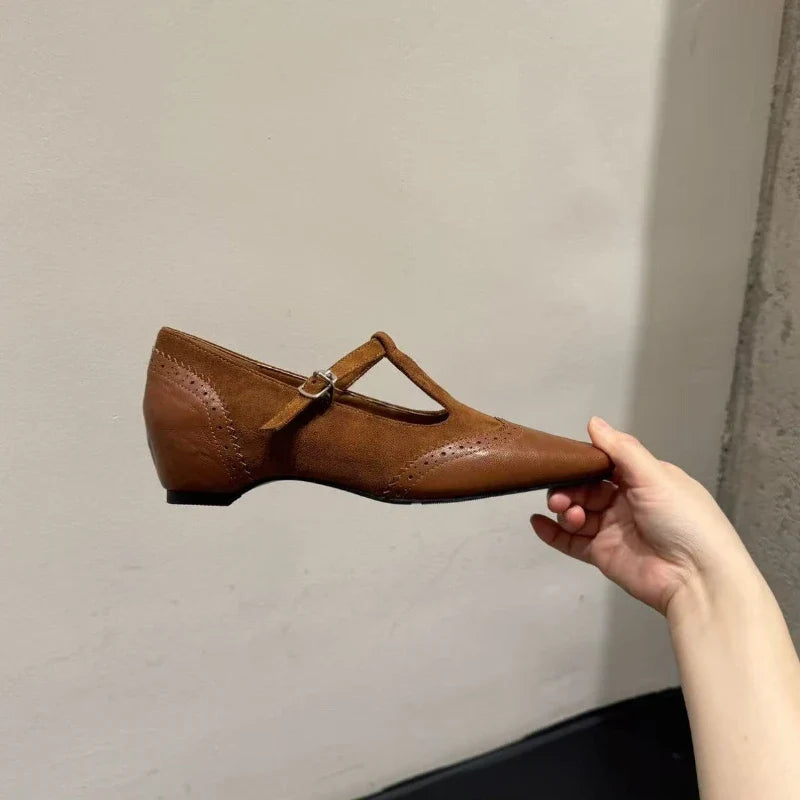 Women's Retro Mary Jane Pumps – Pointed Toe Low Heel Slip-On
