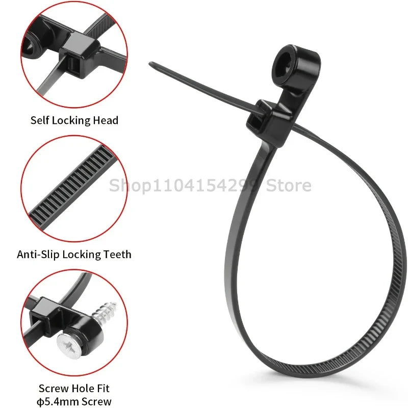 Screw Hole Nylon Cable Ties Self-Locking 4×150mm | 100–500 Pcs