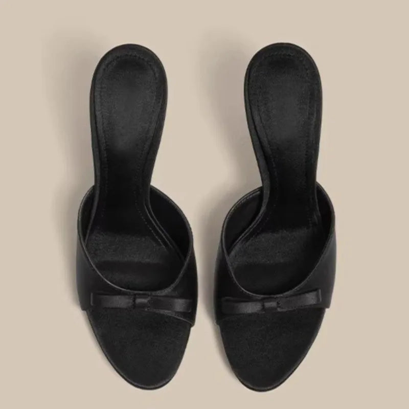 Satin Butterfly-Knot High Heel Slides – Women's Party Sandals