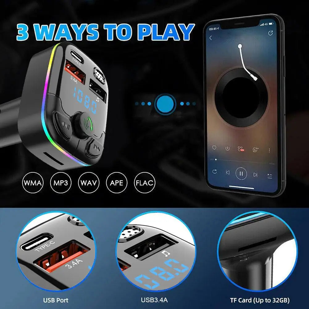 Bluetooth 5.0 Car FM Transmitter | Fast Charge & MP3 Player
