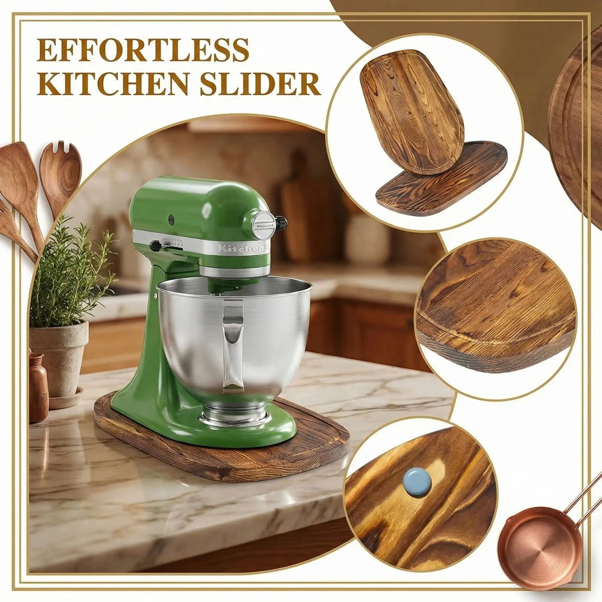 Wooden Stand Mixer Sliding Mat – Countertop Mover Pad