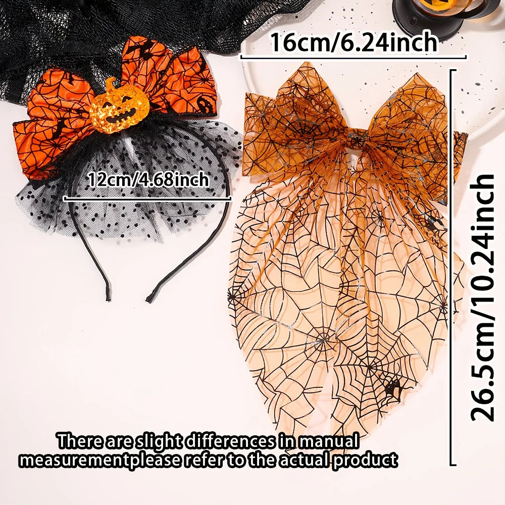 2-Pack Halloween Pumpkin & Spider Web Headbands | Party Props