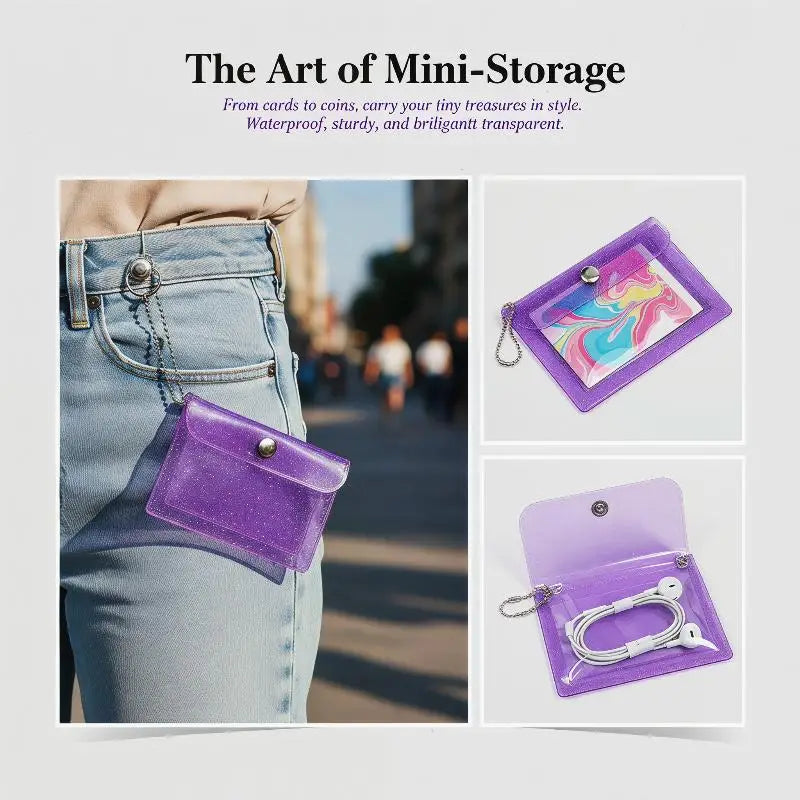 Mini Glitter PVC Clear Keychain Coin Purse & Card Wallet