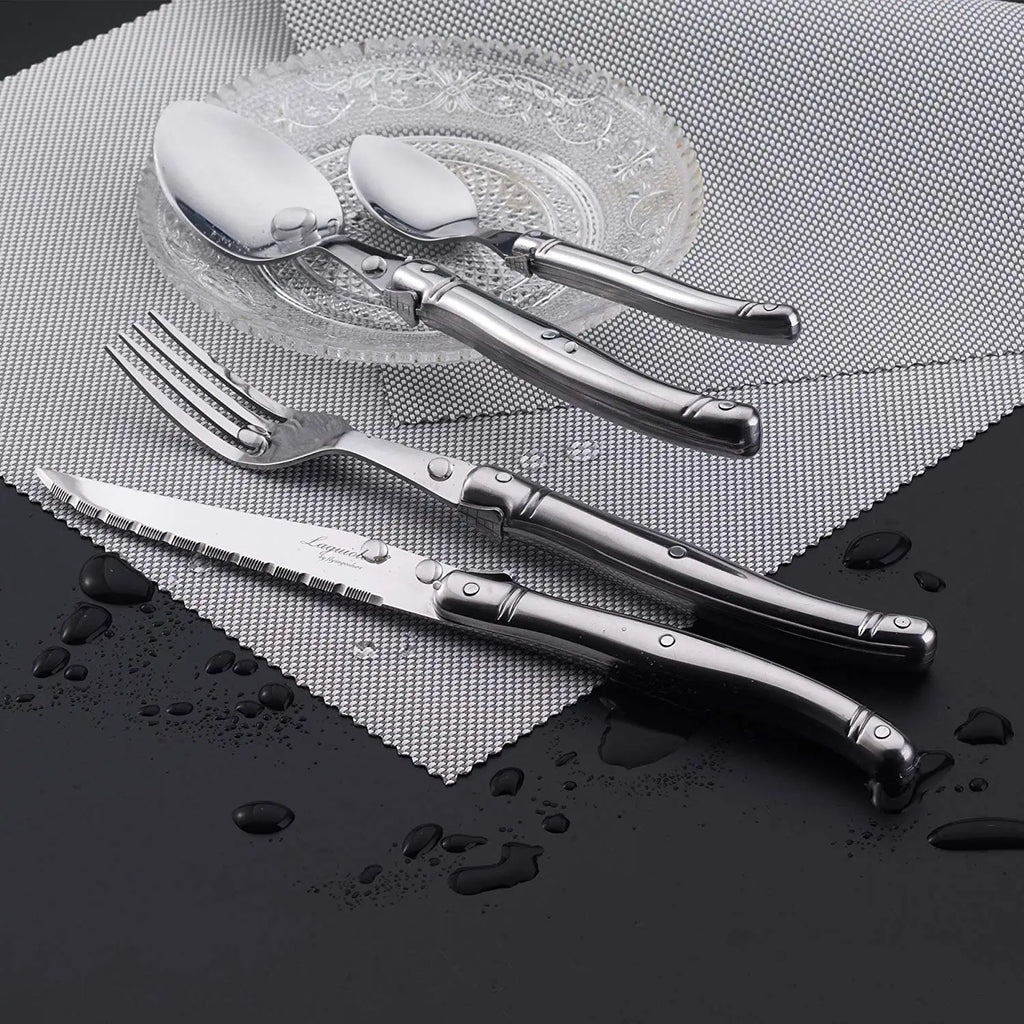 24-Piece Laguiole Stainless Steel Cutlery Set – Knife, Fork & Spoon