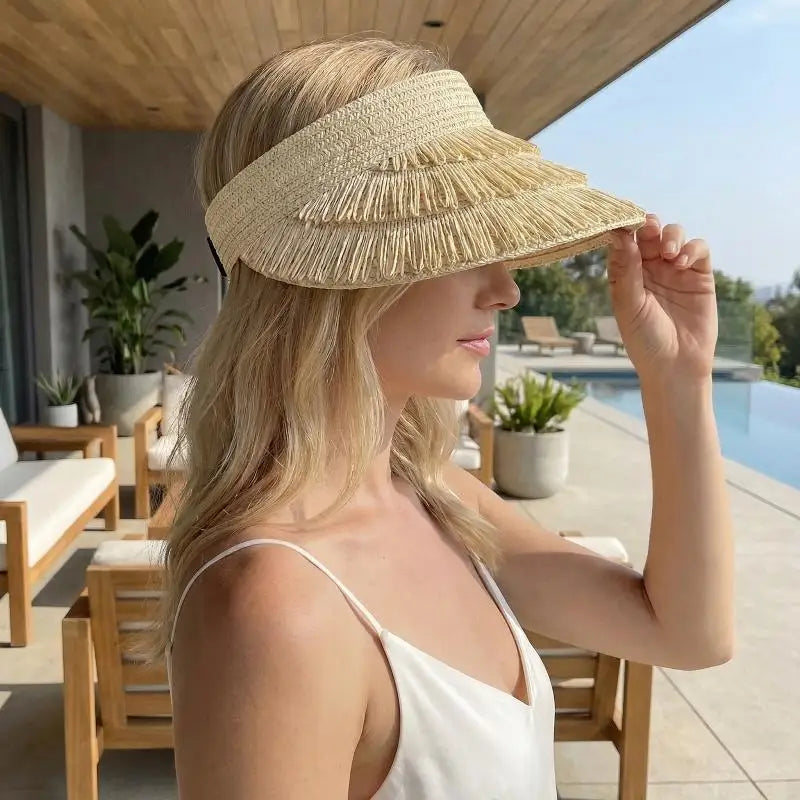 Women's Wide Brim Straw Sun Hat – Fringe Beach Visor