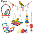 11-Piece Natural Wood Parrot Toy Set – Swing, Chew & Bell Toys