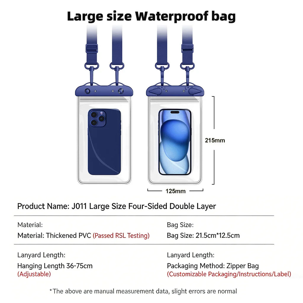 GUUGEI IPX8 Waterproof Phone Pouch – 8" Dry Bag & Lanyard
