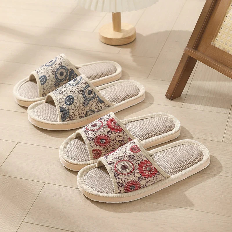 Summer Linen Indoor Slippers | Breathable EVA House Slides