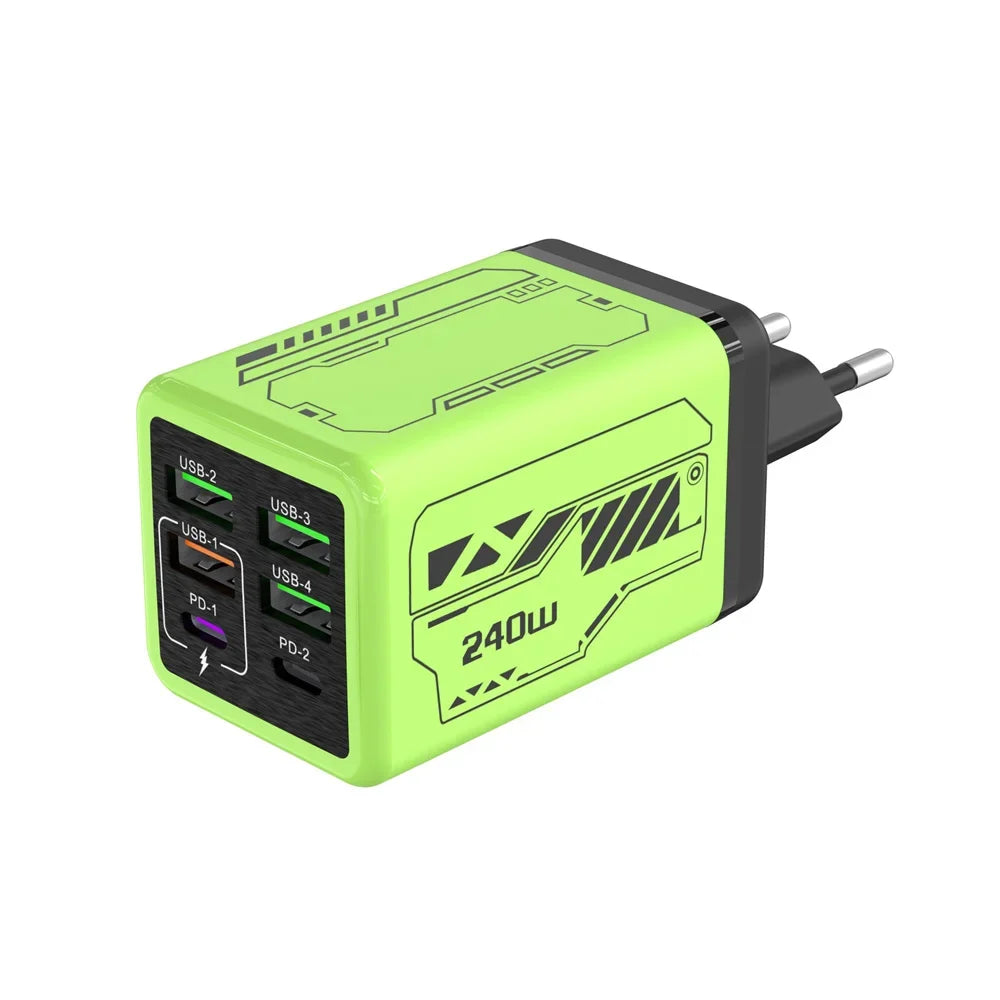 240W 6-Port Fast Wall Charger QC3.0 | USB-A & USB-C Travel