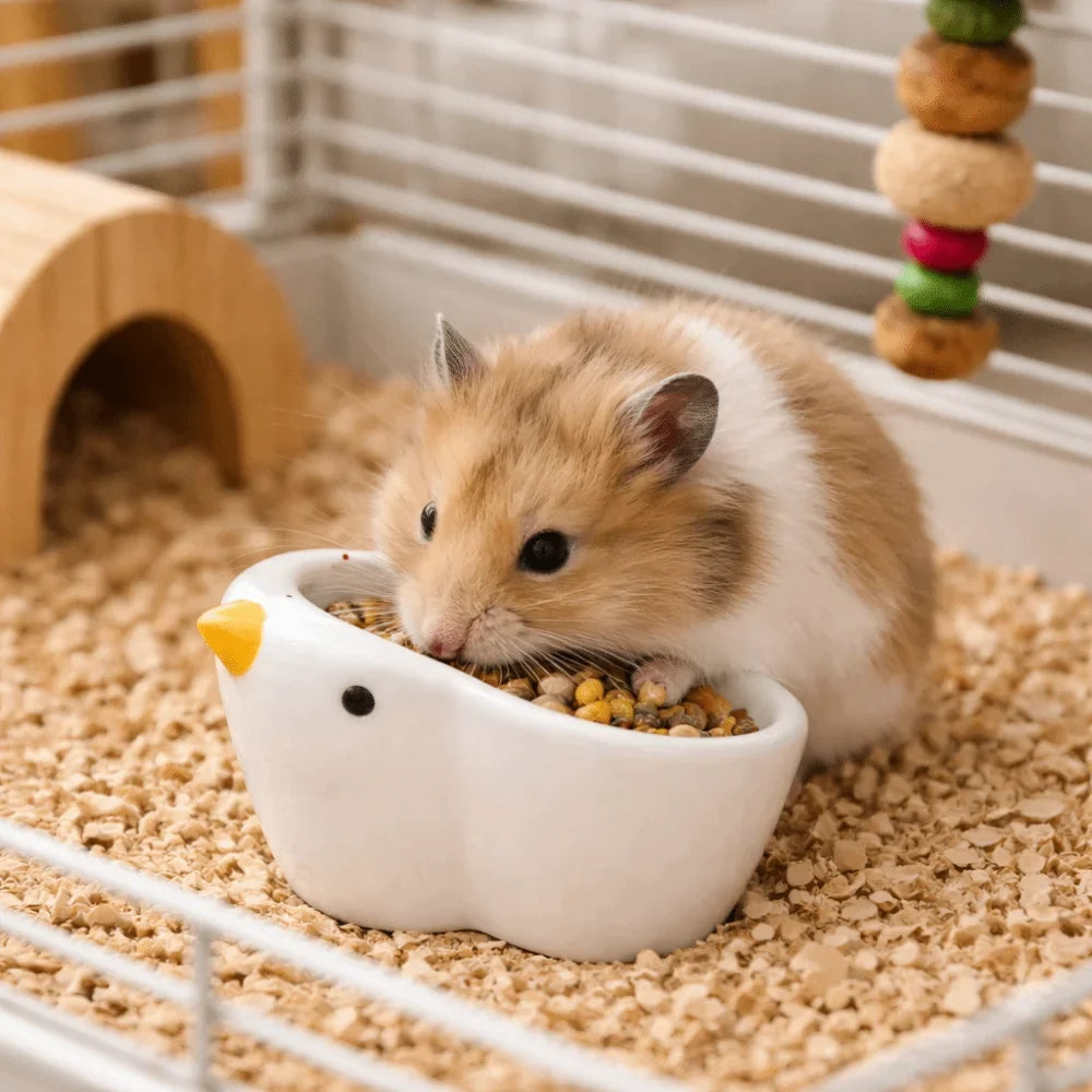 Bird-Shaped Ceramic Hamster Bowl – Anti-Tip Small Pet Feeder