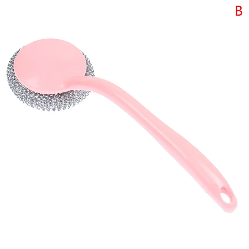 Stainless Steel Wire Ball Brush Long Handle | Kitchen Scrubber