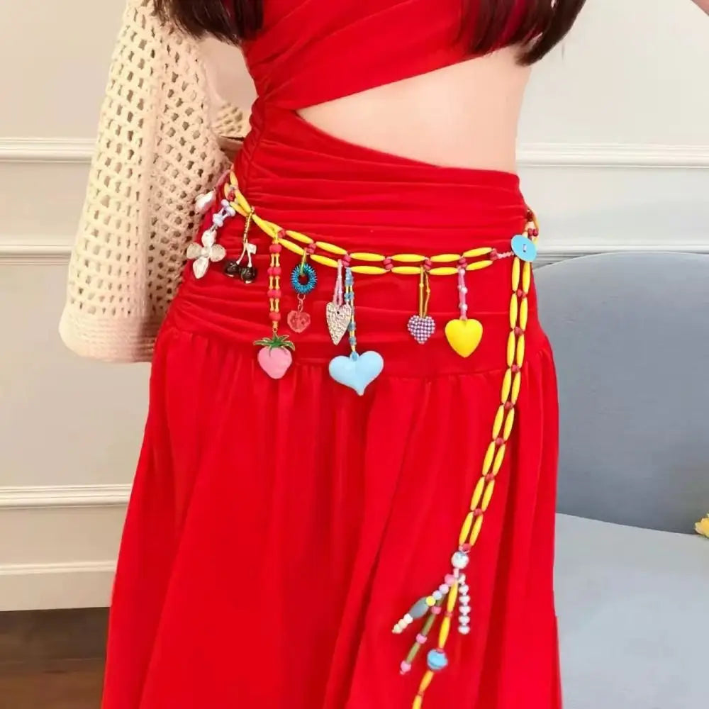 Y2K Colorful Beaded Waist Chain – Kawaii Bohemian Body Jewelry