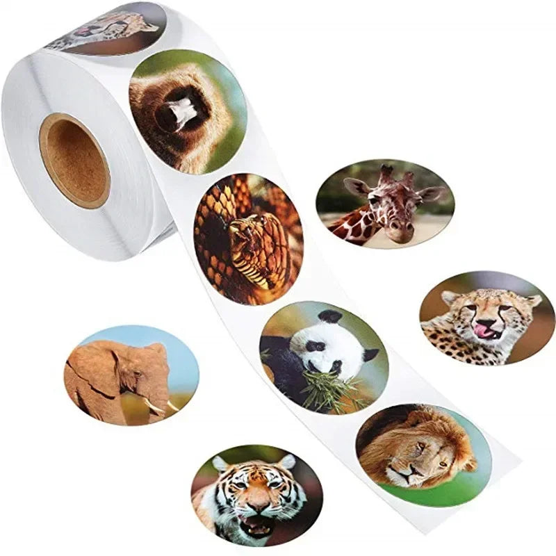 500Sheets Roll Zoo Animal Cartoon Stickers Kids Reward Lion Elephant
