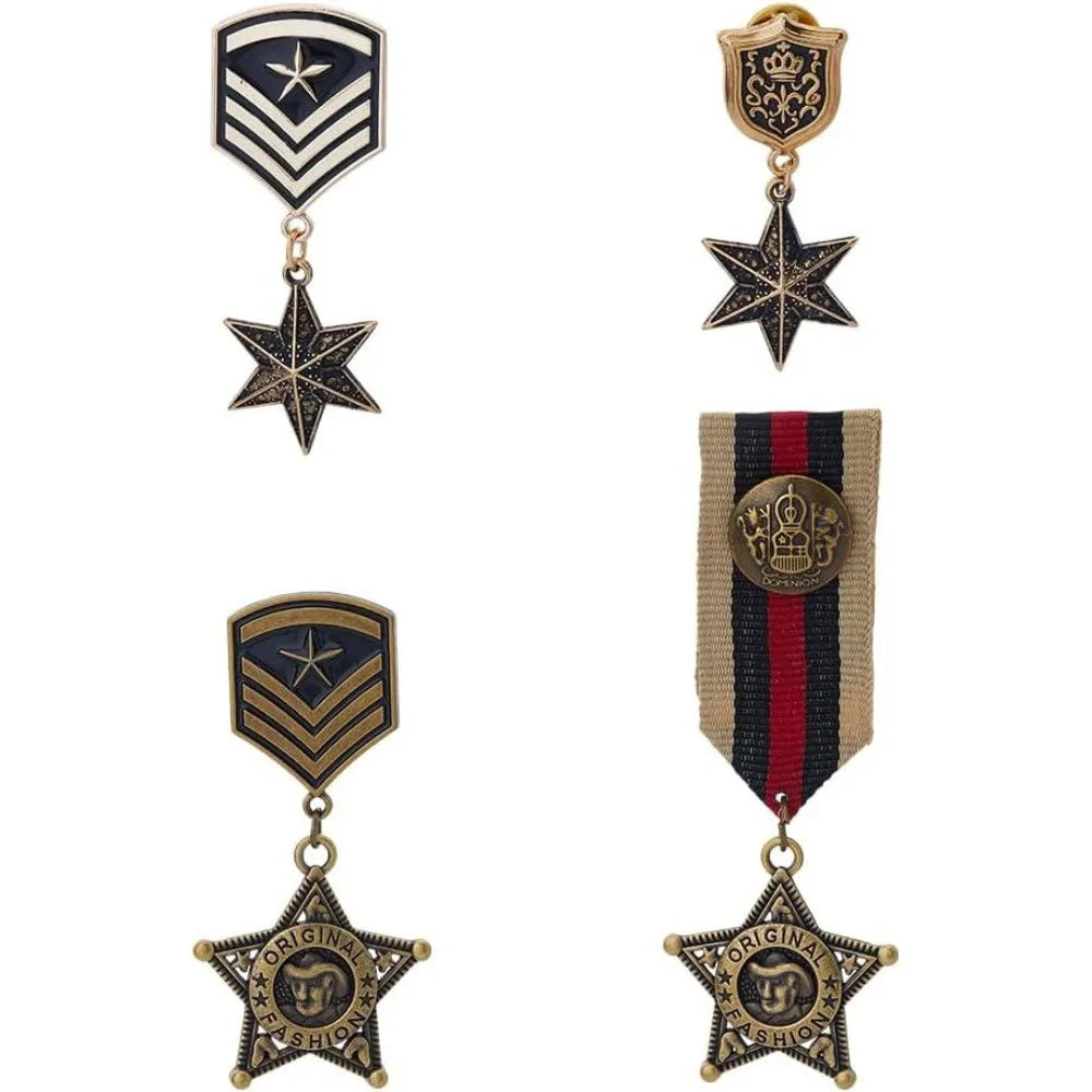 4-Piece Vintage Metal Medal Badge Set – Costume & Cosplay