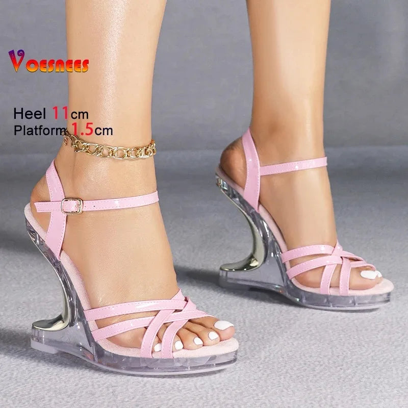 Women's Clear Wedge Platform Sandals – 11cm High Heel Party