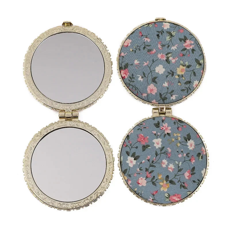 Vintage Floral Compact Pocket Mirror – Two-Sided Folding