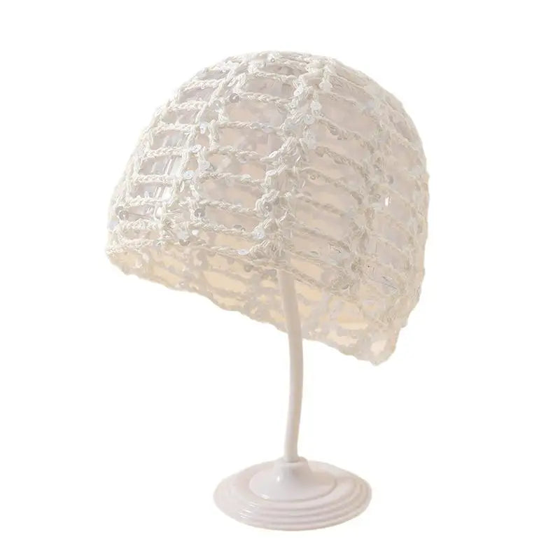Y2K Sparkly Sequin Knit Beanie Hat – Sheer Hollow Party Cap