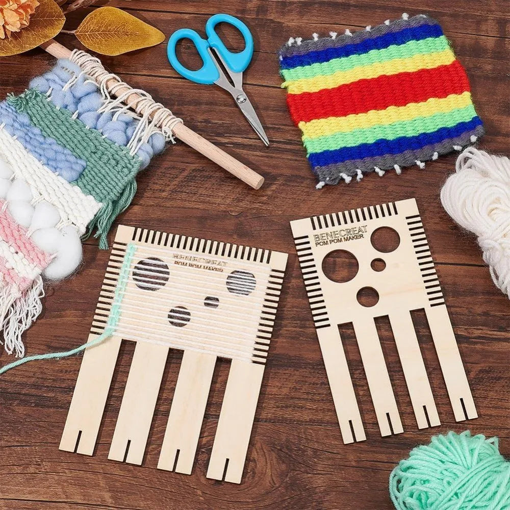 Wood Pom Pom Maker Loom Kit – 4 Sizes DIY Wool Craft Tool
