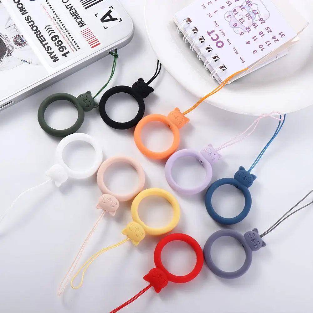 Cute Cat Silicone Finger Ring Lanyard – Anti-Lost Phone Pendant