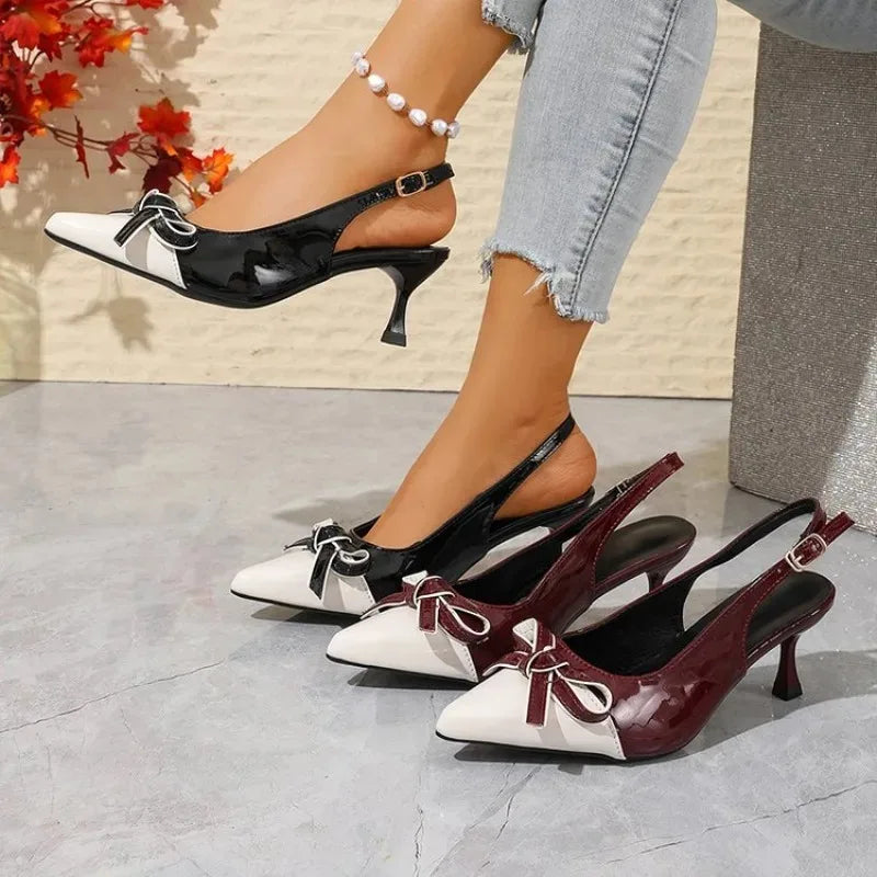 Women's Butterfly-Knot Pointed Toe Slingback Heeled Sandals