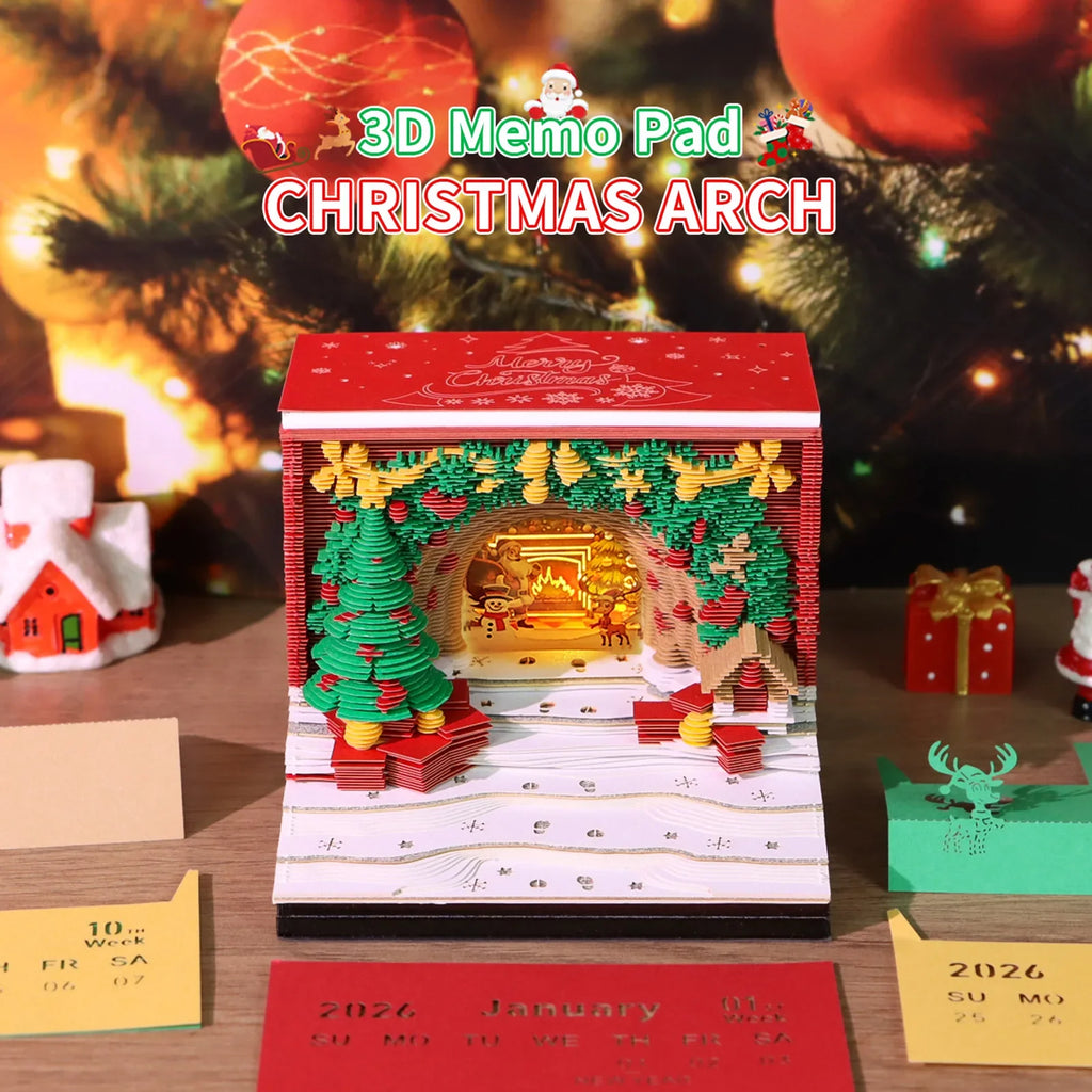 3D Christmas Arch Desk Calendar 2026 | LED Lights Memo Pad