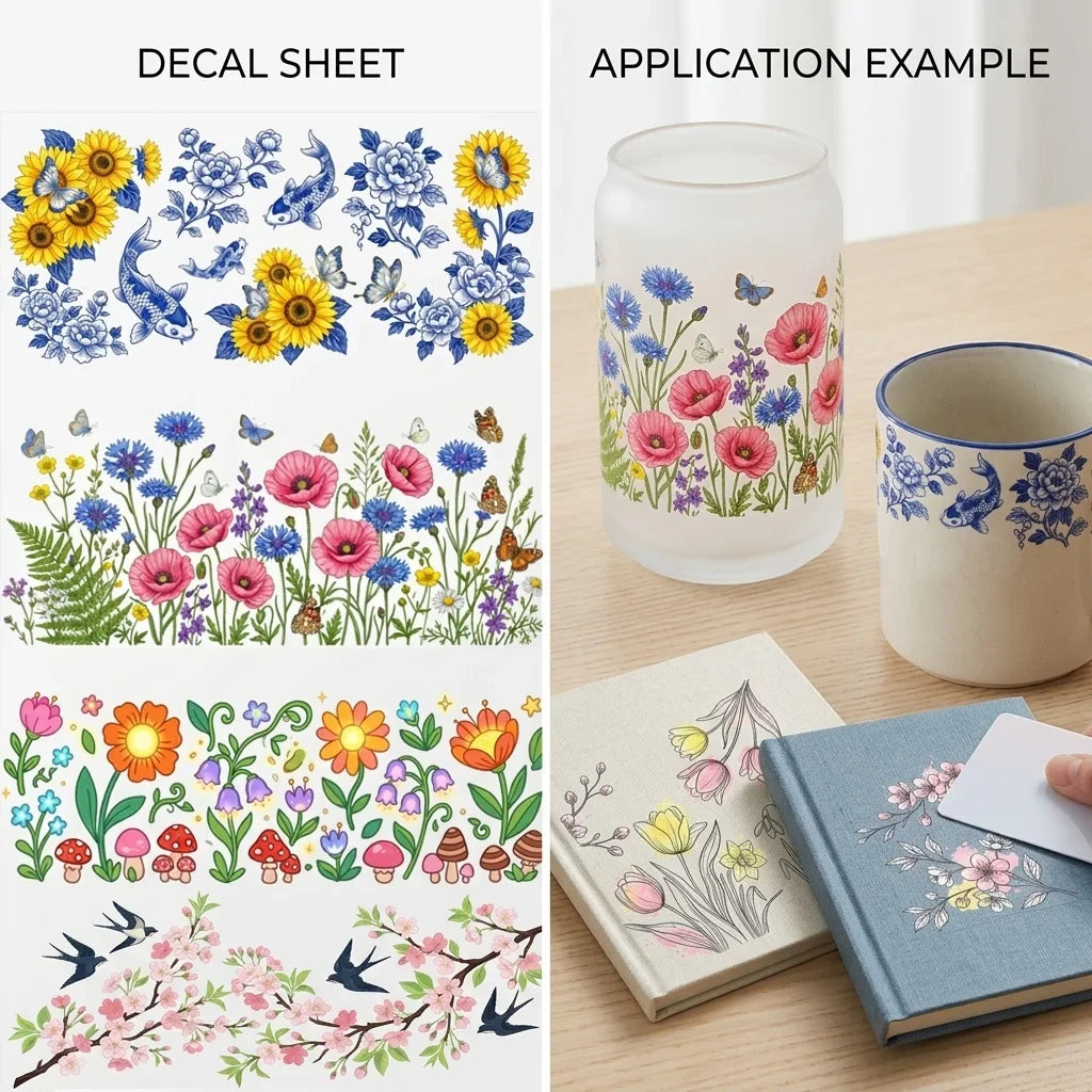 UV DTF Spring Floral Cup Wrap Stickers | Waterproof DIY Decals