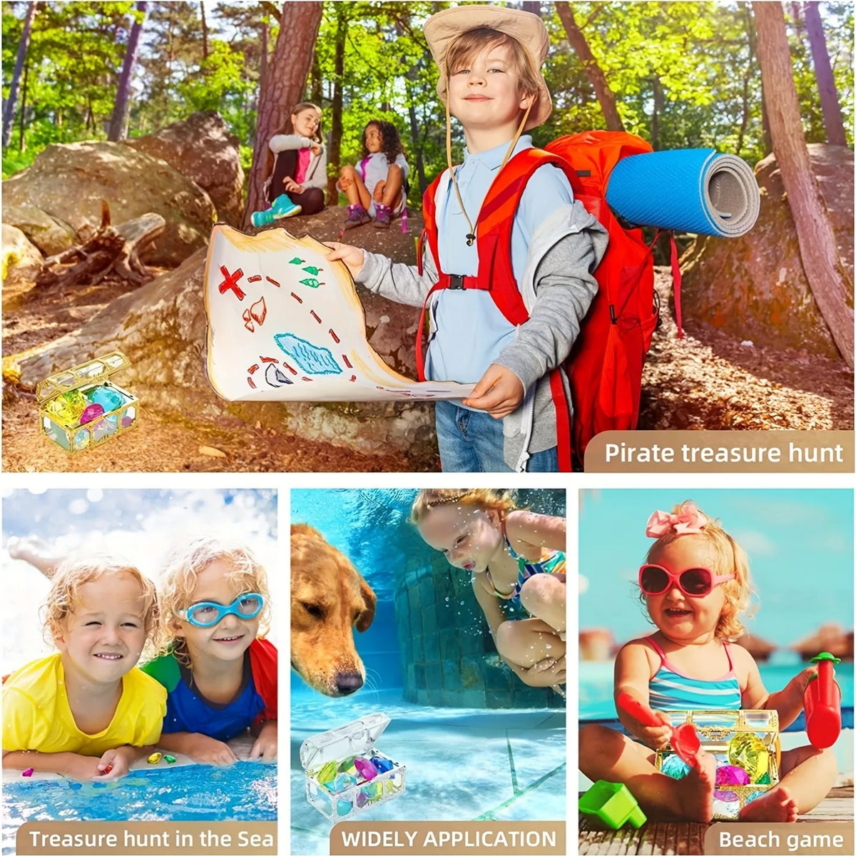 60pcs Large Acrylic Diving Gems Pool Toys – Treasure Hunt