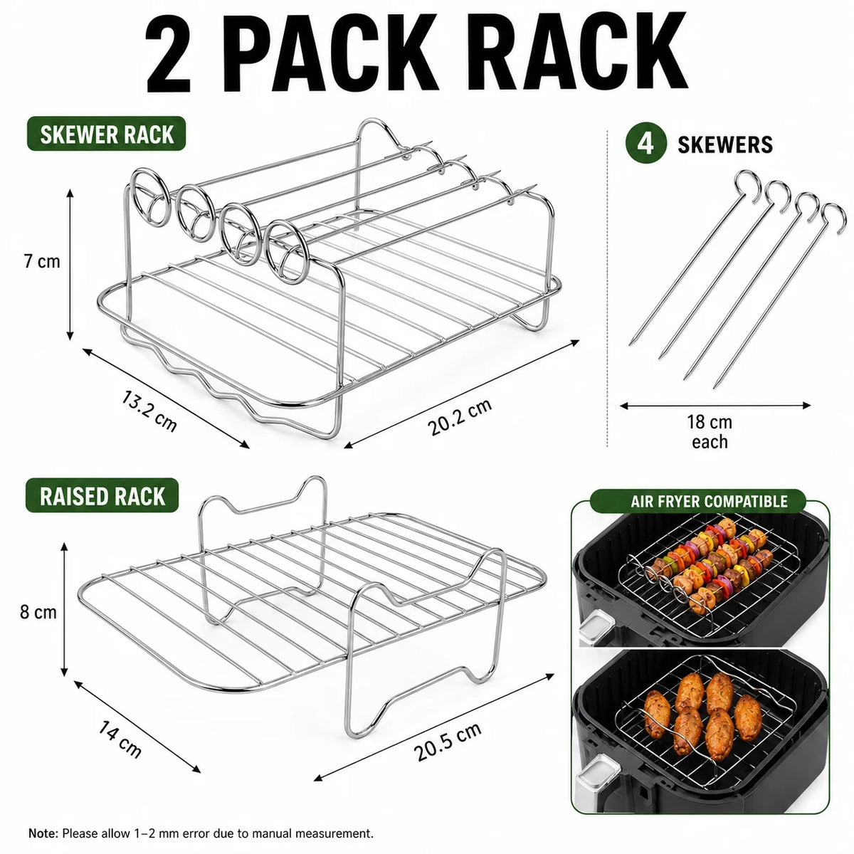 Dual Air Fryer Multi-Layer Rack with Skewers & Baking Paper