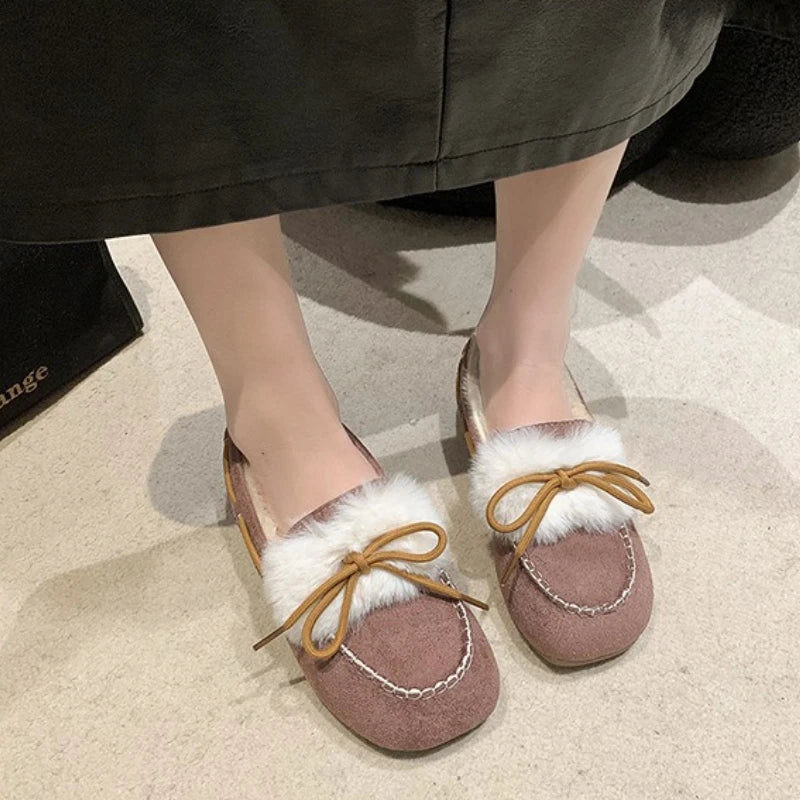 Women's Winter Plush Flat Loafers – Warm Flannel Casual Shoes