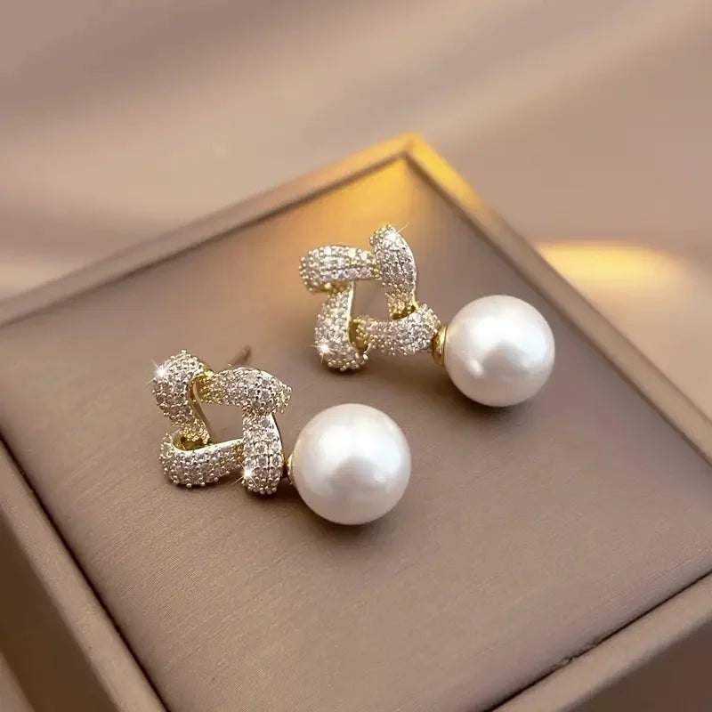 Huitan Pearl Drop Earrings – Cubic Zirconia Wedding Jewelry