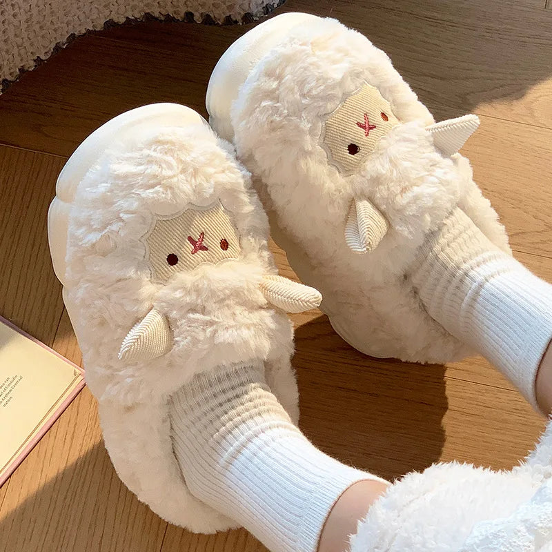 YBQJOO Women's Fuzzy Lamb Slippers | Anti-Slip Winter Indoor
