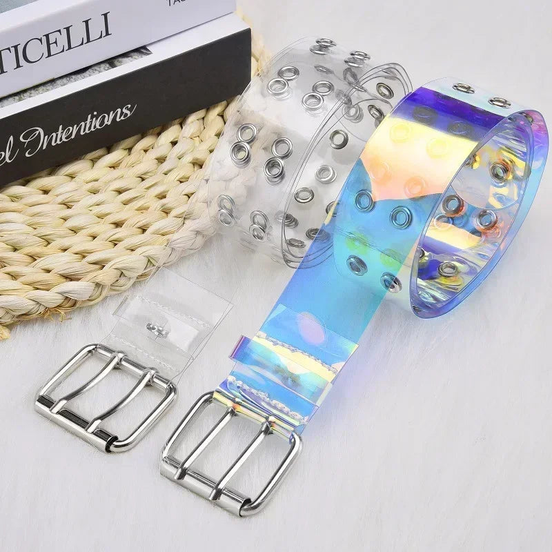 Women's Transparent PVC Belt – Laser Square Buckle Waistband
