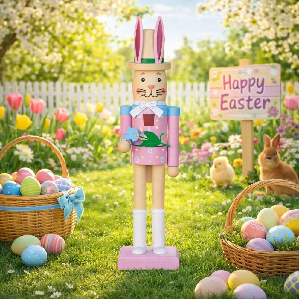 Wooden Easter Bunny Nutcracker Figurine | Handmade Décor Gift