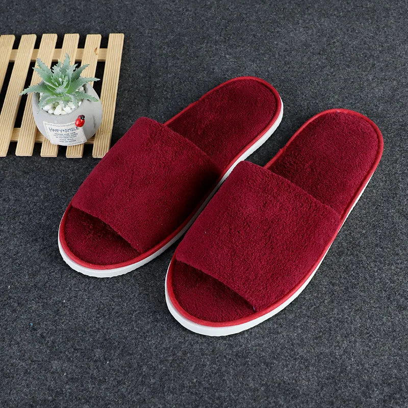 Soft Coral Fleece Disposable Hotel Slippers | Non-Slip Unisex