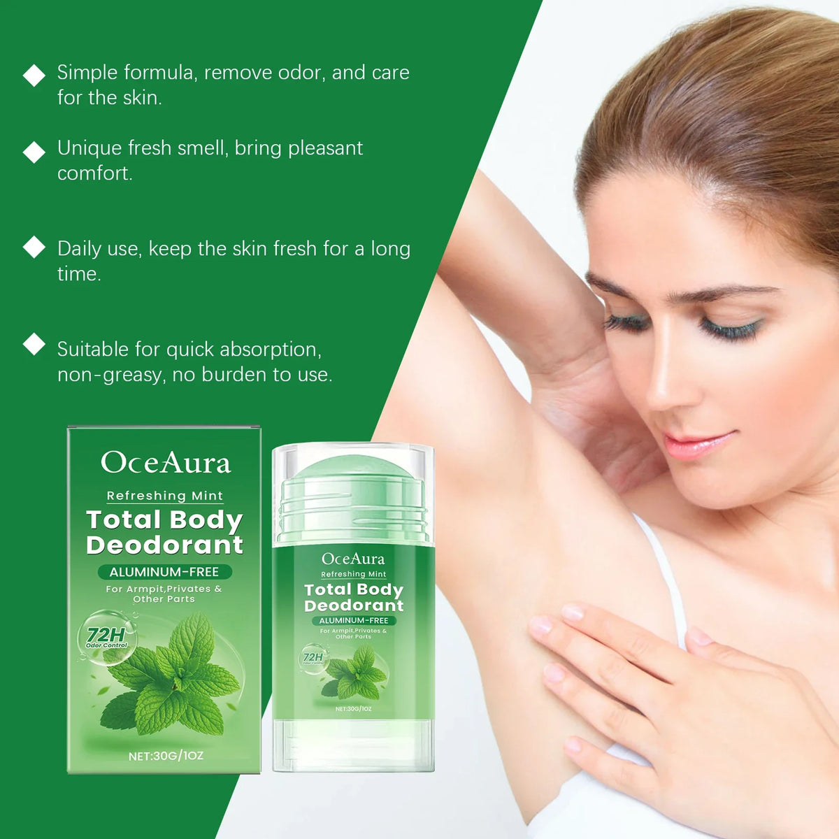 OceAura Cooling Mint Deodorant Stick | Unisex, 30g