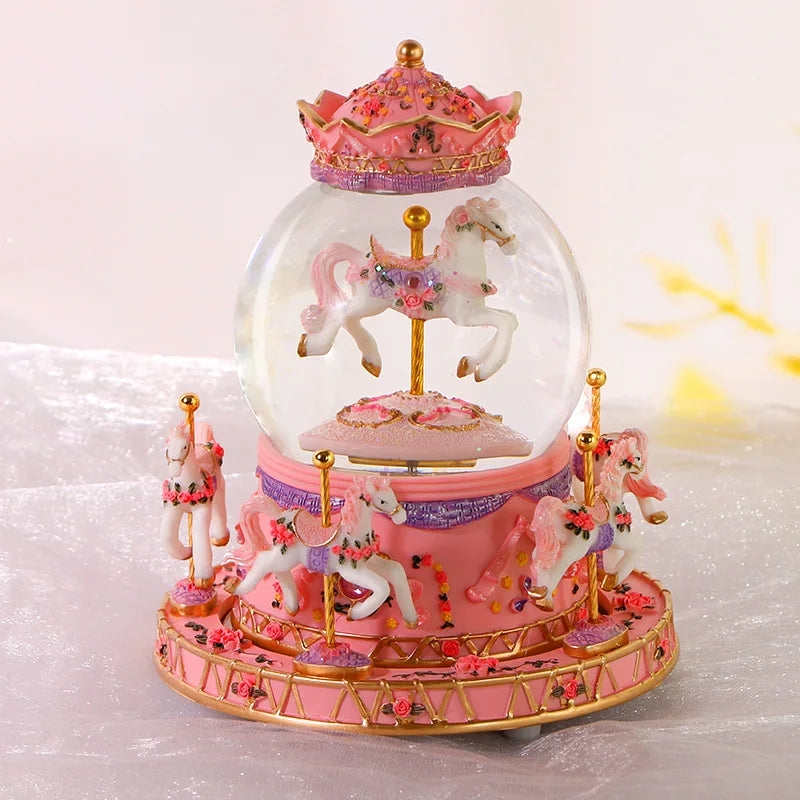 European-style Painted Crystal Ball Music Box Resin Carousel