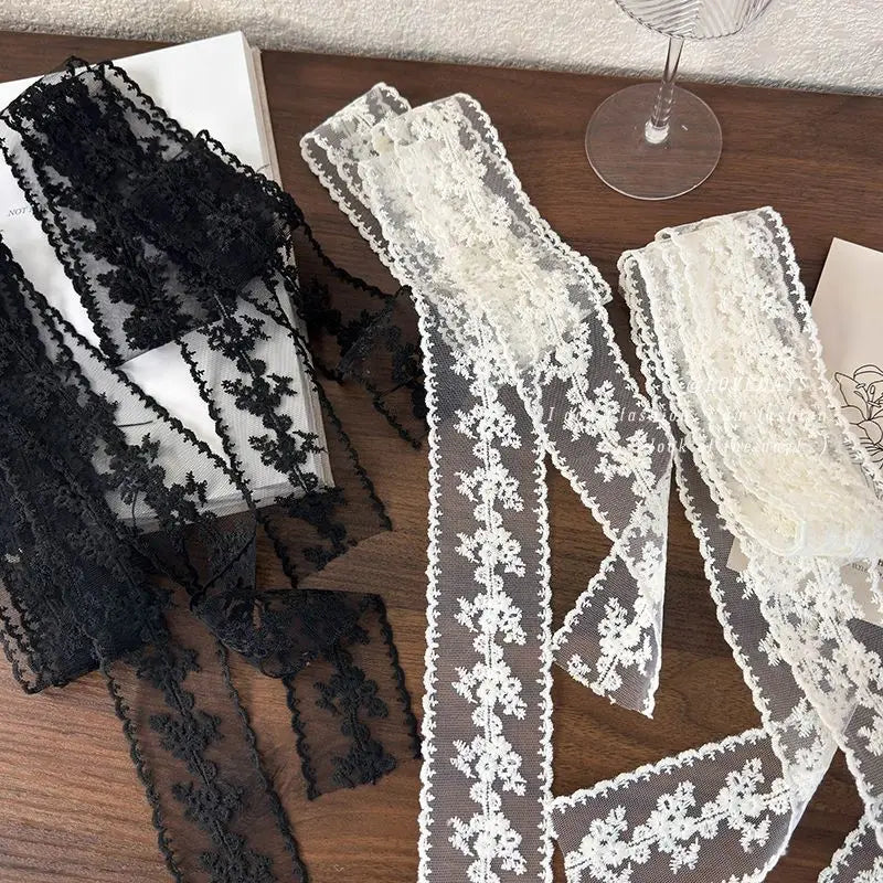 Korean Version Ins Retro Lace Long Silk Scarf Female Personality