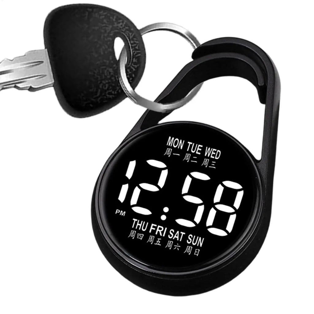 Digital Pocket Watch LED Night Glow Waterproof Keychain Clip