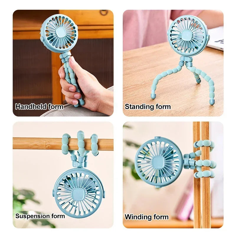 Octopus Clip-On Stroller Fan – 3 Speeds, LED & Flexible Tripod