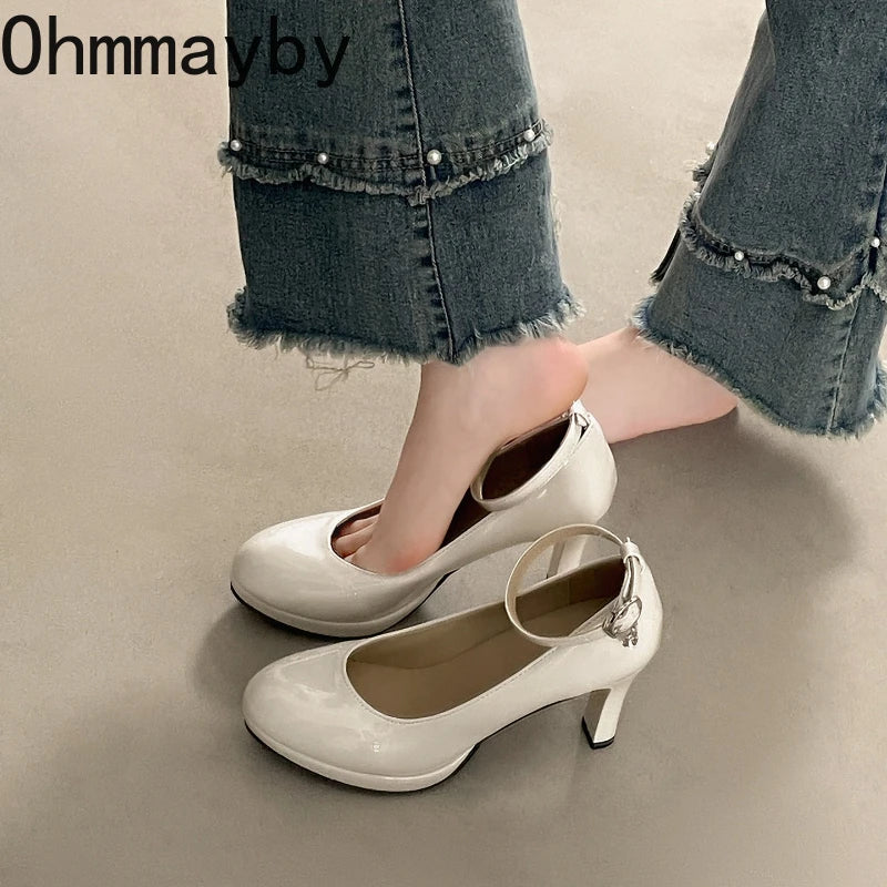 Women's Mary Jane Pumps – Ankle Strap Square Heel Dress Shoes