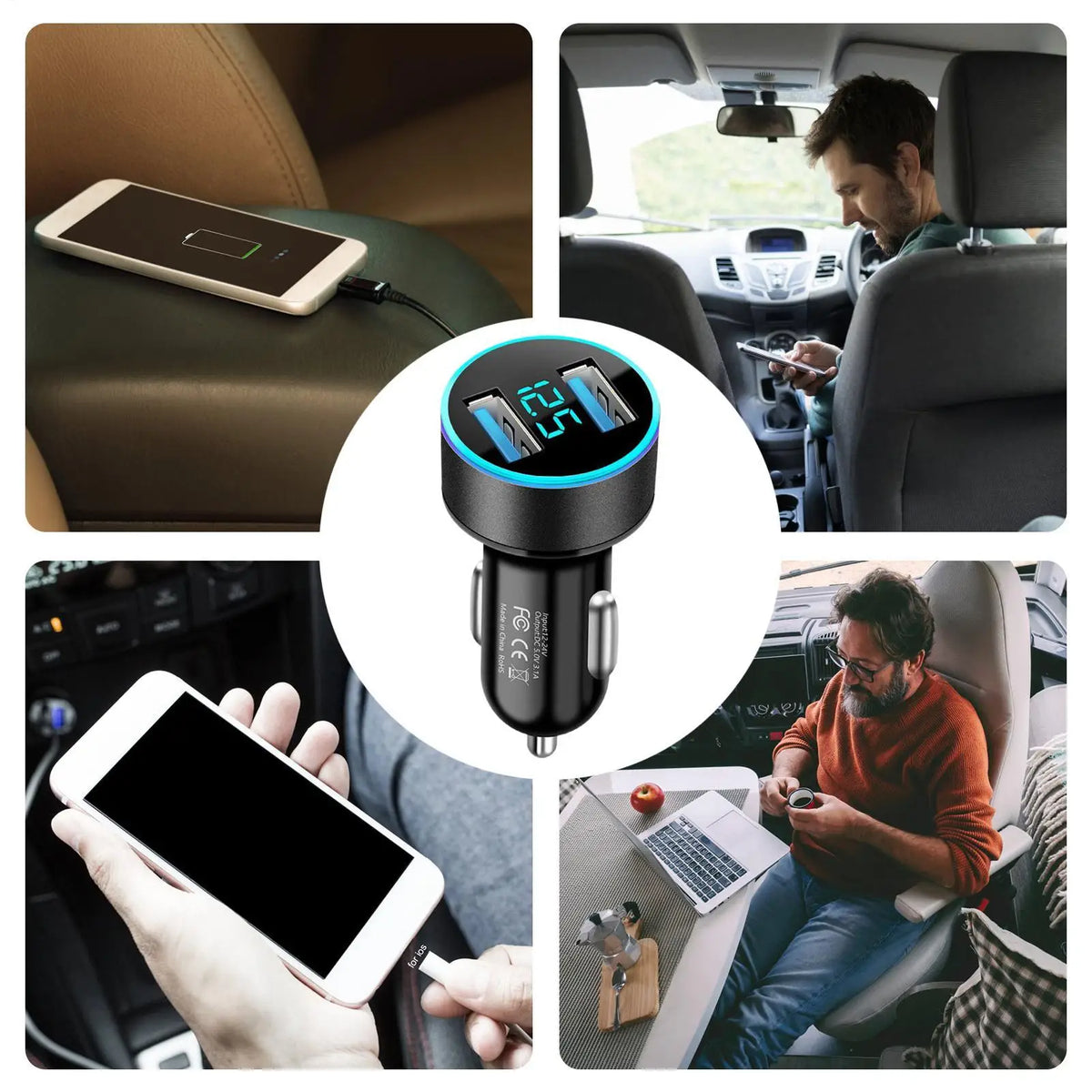 Dual USB Car Charger with Digital Voltage Display
