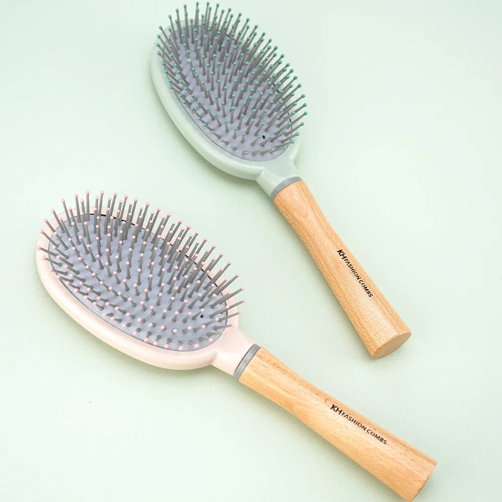 Natural Wood Air Cushion Hair Brush – Soft Nylon Detangling
