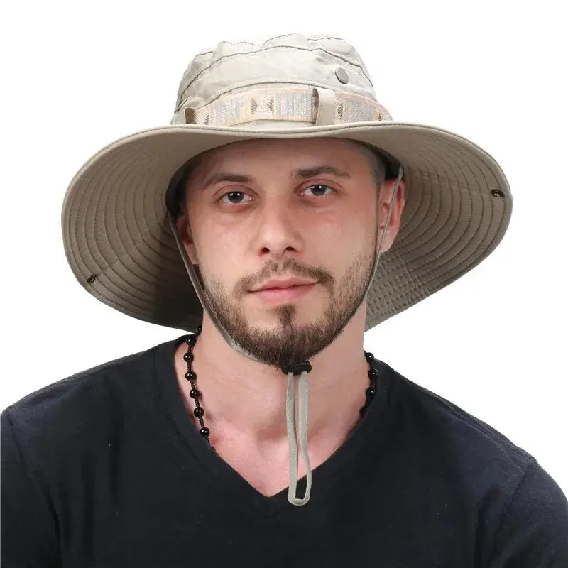 Men's Wide Brim Bucket Hat | UV Protection Mesh Safari Cap