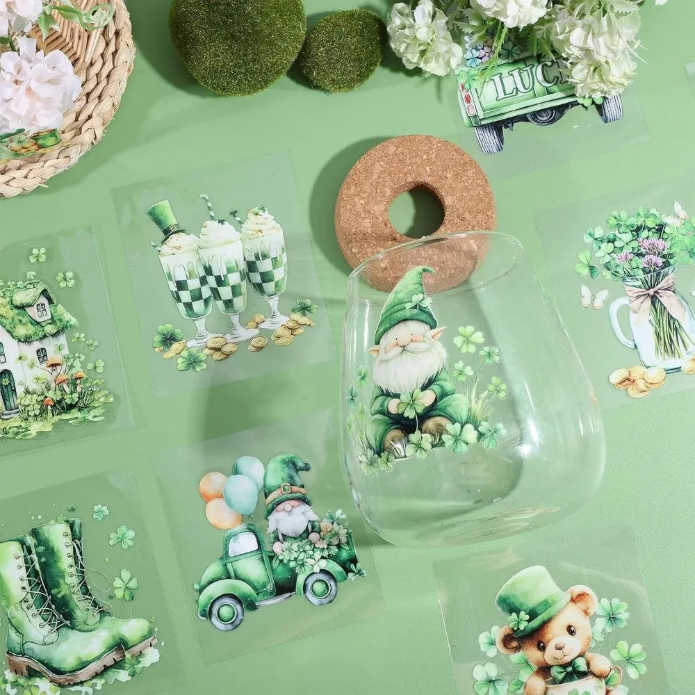 18Pc St. Patrick's Day Rub-On Transfers – Gnome & Clover Decals