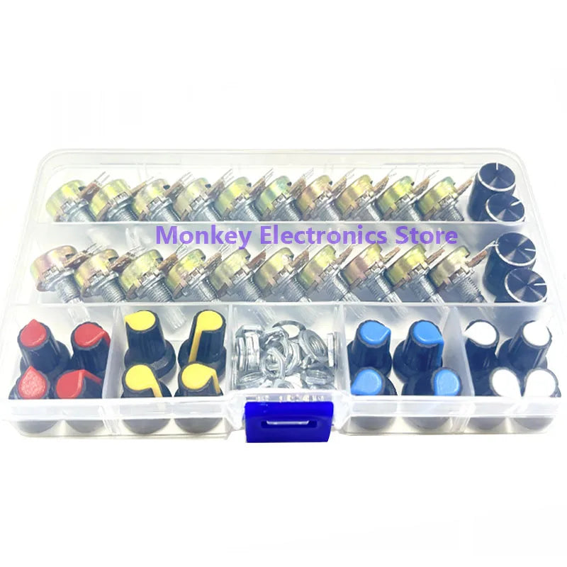 40PCS WH148 Rotary Potentiometer Kit B5K-B100K + 20 Knobs